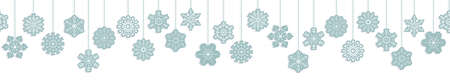 seamless vector panorama banner with different hanging snow stars colored blue for christmas and winter time conceptsのイラスト素材