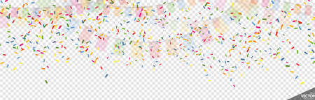 EPS 10 vector illustration of colored happy garlands and confetti on transparent background (transparency in vector file) for carnival party or birthday template usageのイラスト素材