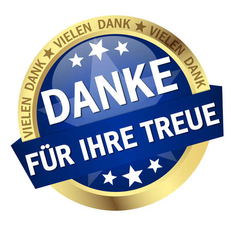 EPS 10 vector with round colored button with banner and text Thank you for your loyalty (in German)のイラスト素材