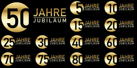 eps vector file with golden anniversary seal on black background for success or firm jubilee with text 5 to 90 years (german text)のイラスト素材