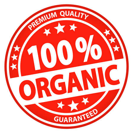 eps vector file. Round button for business and advertising usage, isolated on white background. With text 100% organicのイラスト素材