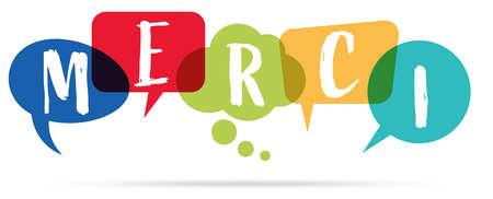 EPS 10 vector illustration of colored speech bubbles isolated on white background with greetings text "thanks" (text french)のイラスト素材
