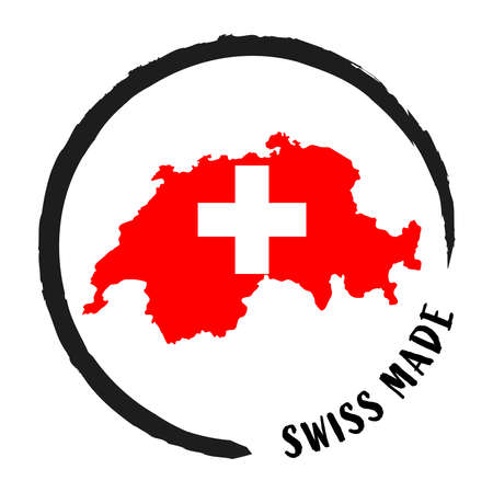 eps vector file with business stamp, round patch 'Swiss Made' with silhouette of Swiss and national colorsのイラスト素材