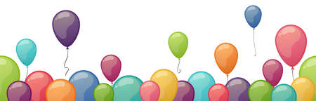 eps vector of different colored flying party balloons in a seamless rowのイラスト素材
