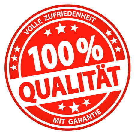 Round button for business and advertising usage, isolated on white background. With text 100% quality (German)のイラスト素材