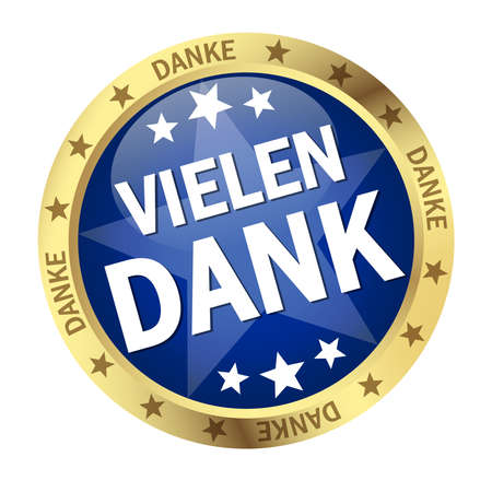EPS 10 vector with round colored button with banner and text many thanks (in german)のイラスト素材