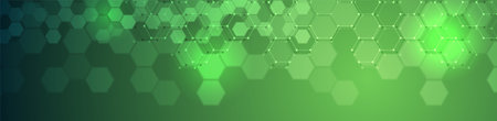 EPS 10 vector abstract science and futuristic hexagonal technology concept background. Digital image with green light effects and blurs over darker backgroundのイラスト素材