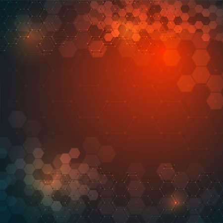 abstract science and futuristic hexagonal technology concept background. Digital image with red light effects and blurs over darker backgroundのイラスト素材