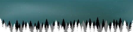 eps vector file showing a silhouette conifer trees in front of starry night, background colored blueのイラスト素材