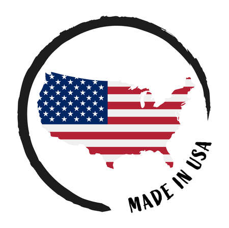 eps vector file with business stamp, round patch 'Made in USA' with silhouette of United States and national colorsのイラスト素材