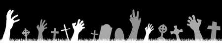 silhouette with scary zombie hands and grave stones for Halloween background layoutsのイラスト素材