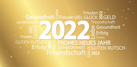eps vector file with word cloud with new year 2022 greetings and golden backgroundのイラスト素材
