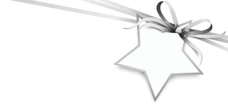 EPS 10 vector illustration of silver colored ribbon bow and gift band with shape of a star pendant for christmas greetings isolated on white backgroundのイラスト素材