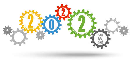 eps vector file with cooperation gears in different colors for New Year 2022 business greetingsのイラスト素材