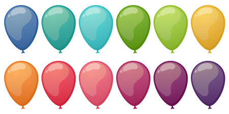 eps vector collection of twelve different colored flying party balloonsのイラスト素材