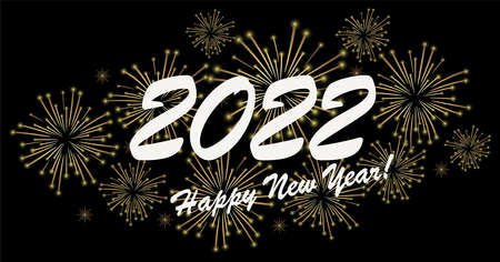 eps vector file with golden colored fireworks panorama concept for New Year 2022 greetings with black backgroundのイラスト素材