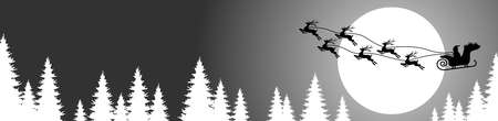 eps vector file showing a silhouette of Santa Claus with sled and reindeer over a forest with full moon, background colored grayのイラスト素材