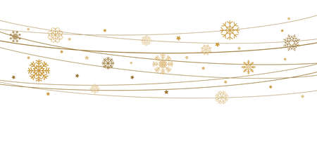 EPS 10 vector file showing snow flakes on strings background for christmas time colored gold for xmas and new year conceptsのイラスト素材