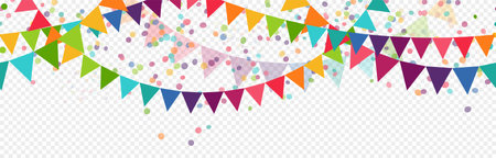 EPS 10 illustration of seamless colored happy garlands on white background for carnival party or sylvester template usage with transparency in vector fileのイラスト素材