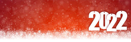 EPS 10 panorama banner background with snow fall, light effects and greetings for christmas and New Year 2022のイラスト素材