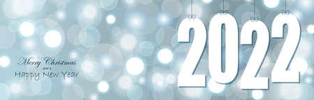 eps vector file with white colored hang tag numbers for New Year 2022 on glittering panorama backgroundのイラスト素材