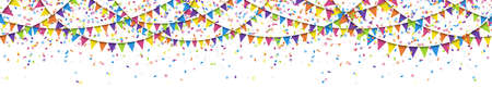 EPS 10 vector illustration of seamless colored garlands and confetti on white background for sylvester party or carnival template usageのイラスト素材