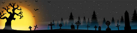 eps vector cemetery in front of woodlands with full moon with scary illustrated elements for Halloween background layoutsのイラスト素材