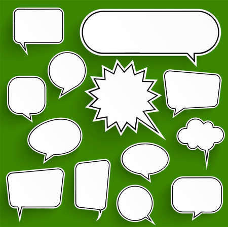 eos vector illustration collection of white speech bubbles with shadow looking like stickers on colored backgroundのイラスト素材