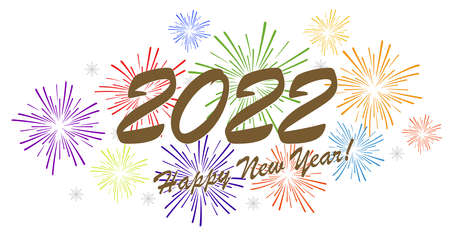 golden colored fireworks concept for New Year 2022 greetings with white backgroundのイラスト素材
