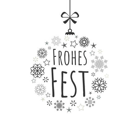 eps vector illustrating hanging bauble colored gray consist of different abstract snow flakes for christmas and winter time concepts with greetings for christmas time (text in german)のイラスト素材