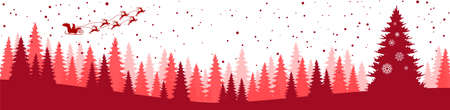 EPS 10 vector file showing christmas time nature landscape background with snow fields, firs, falling flakes, flying santa claus on sled and colored backgroundのイラスト素材