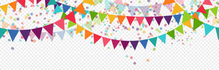 EPS 10 illustration of seamless colored happy garlands on white background for carnival party or sylvester template usage with transparency in vector fileのイラスト素材