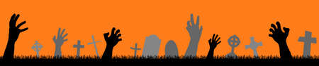 EPS 10 vector file seamless silhouette with scary zombie hands and grave stones for Halloween background layoutsのイラスト素材