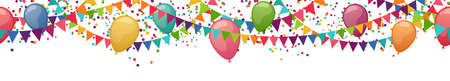 vector illustration of seamless colored happy garlands and balloons on white background for carnival party or sylvester template usageのイラスト素材