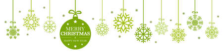 hanging abstract snow flakes colored green for christmas and winter time concepts and greetings for xmas and New Yearのイラスト素材