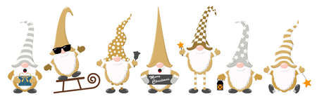 christmas dwarfs with different characters for christmas and winter time concepts and greetings for christmas and New Yearのイラスト素材