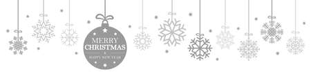 hanging abstract snow flakes colored gray for christmas and winter time concepts and greetings for xmas and New Yearのイラスト素材