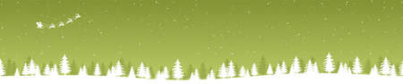 EPS 10 vector file showing christmas time nature landscape background with snow fields, flying santa claus on sled with presents, fall of snow and colored backgroundのイラスト素材
