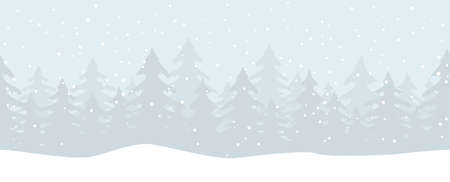 EPS 10 vector illustration showing christmas time nature landscape background with fields of snow, firs, falling snow and blue colored backgroundのイラスト素材