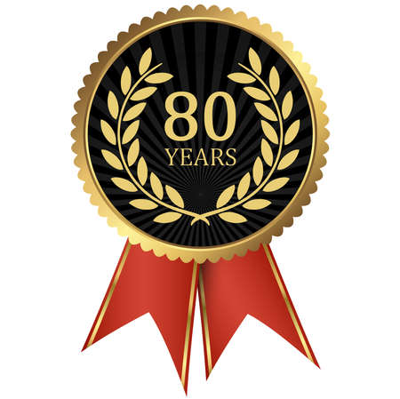 eps vector file with golden medallion with laurel wreath for success or firm jubilee and text 80 yearsのイラスト素材