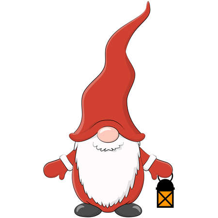 eps vector file, christmas gnome with character face for christmas and winter time concepts, holding lantern, cartoon illustrationのイラスト素材