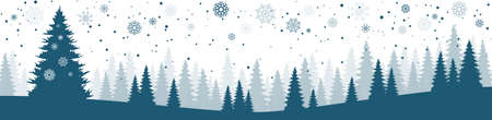 vector file showing christmas time nature landscape background with snow fields, firs, falling flakes and colored backgroundのイラスト素材