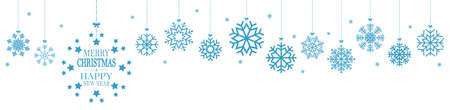hanging snow flakes colored blue for christmas and winter time concepts and greetings for christmas and New Yearのイラスト素材