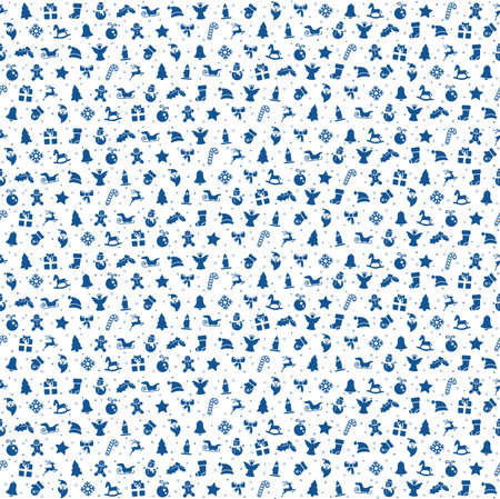 seamless christmas background colored blue consists of typical christmas icons like santa claus, candle, snowfalke, tree, gingerbread man, starsのイラスト素材