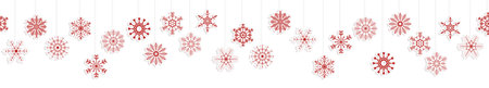 seamless vector panorama banner with different hanging snow stars colored red for christmas and winter time conceptsのイラスト素材