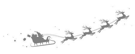 eps vector illustration with silhouette of colored Santa Claus with sled and reindeer and some gifts flying in the sky isolated on white backgroundのイラスト素材