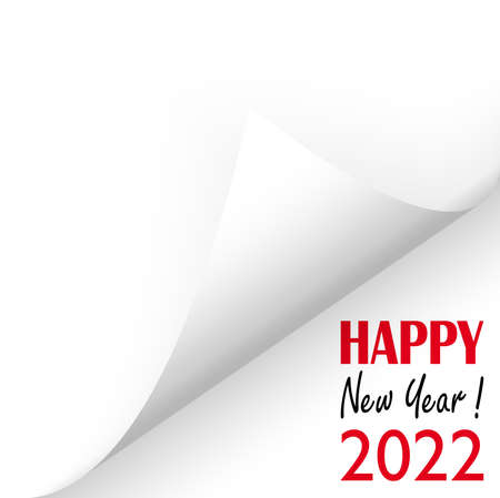 turned over white paper corner showing 2022 and text Happy New Yearのイラスト素材