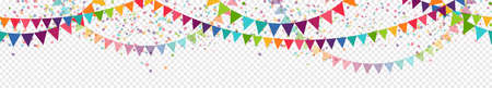 illustration of seamless colored happy garlands on white background for carnival party or sylvester template usage with transparency in vector fileのイラスト素材