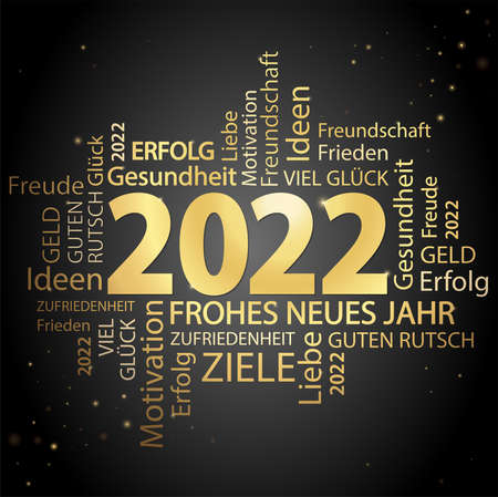 eps vector file with word cloud with new year 2022 greetings and black backgroundのイラスト素材
