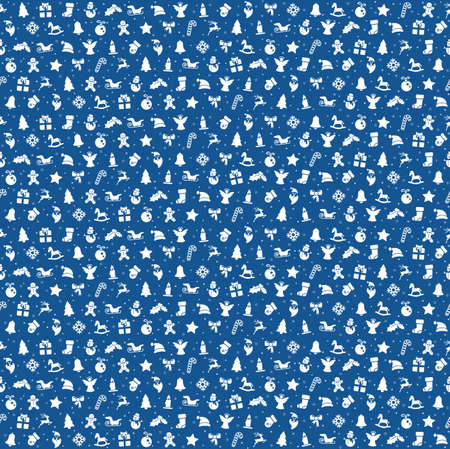 seamless christmas background colored blue consists of typical christmas icons like santa claus, candle, snowfalke, tree, gingerbread man, starsのイラスト素材